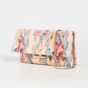 Tab Clutch In Butter Multi Floral Pastel Pleated Chiffon with Chain Strap